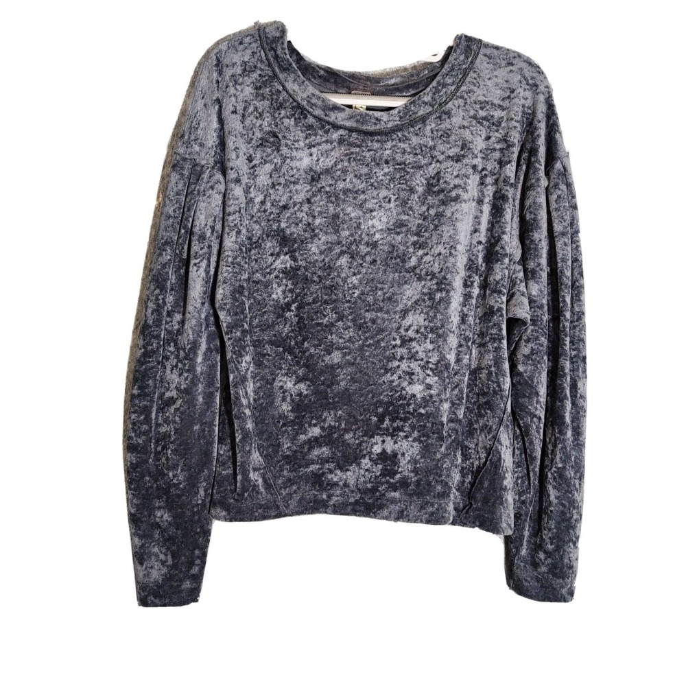 We The Free Pullover Women XS Gray Velvet Puff Sleeve Cozy Slouchy Boho Sweater